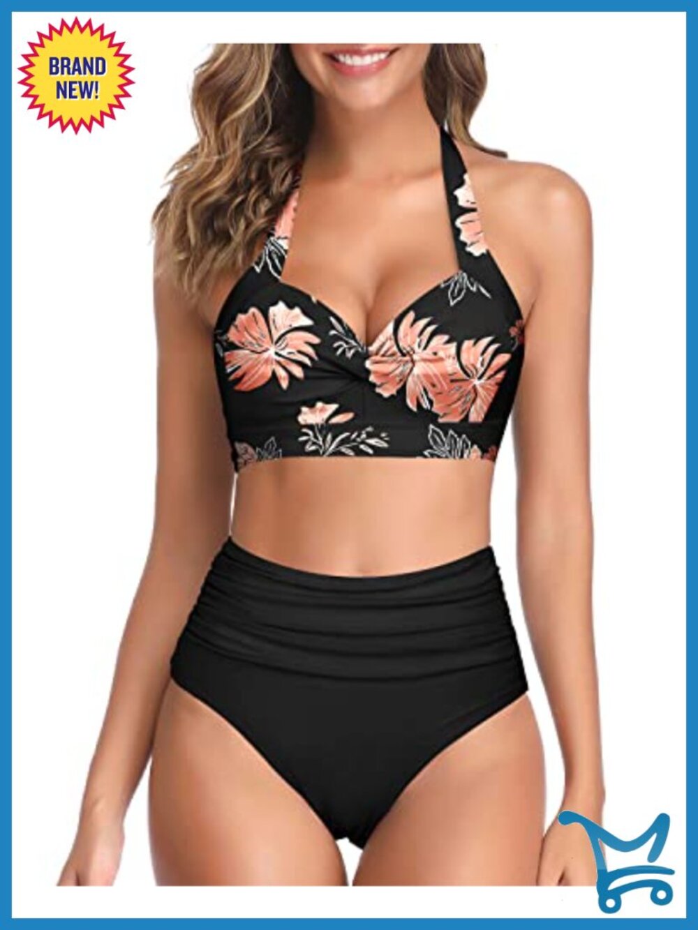Two Piece High Waisted Bikini Set Push-Up Halter Swimwear Tummy Control